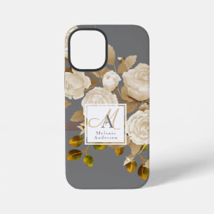 Coque iPhone 12 Mini Élégant Rose Monogram Grey