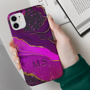 Coque Pour iPhone 14 Elégant rose violet marbre art faux or parties sci