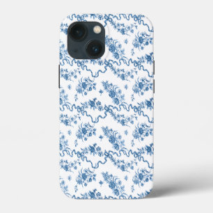 Etui iPhone 13 Mini Élégant Roses et rubans bleus gravés Vintages