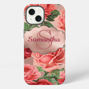 Etui iPhone 13 Élégant Roses Roses Rouges Roses Fleur Monogrammé