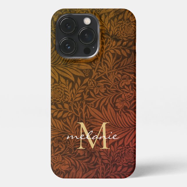 Coque iPhone Élégant Rust Orange Or Floral Script Monogramme (Verso)