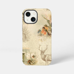 Etui iPhone 13 Mini Élégant Rustique Vintage Noël Woodland Collage