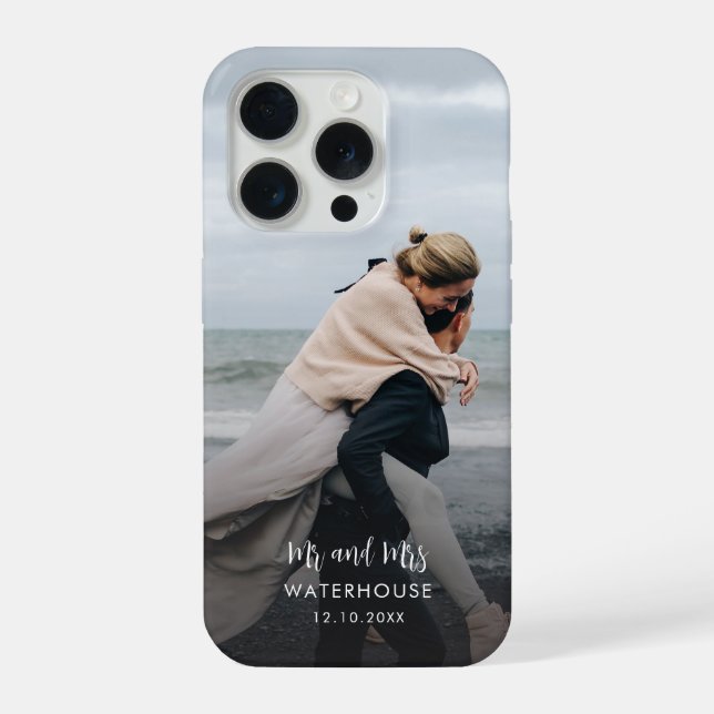 Coque iPhone Élégant Script Cursive Photo personnalisée (Verso)