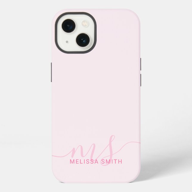 Coque iPhone Élégant Script moderne rose Monogramme initial (Verso)