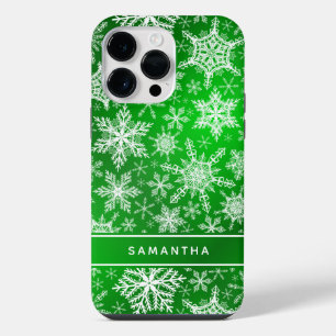 Coque Pour Pour iPhone 14 Pro Max Élégant Snowflakes vert et blanc Noël