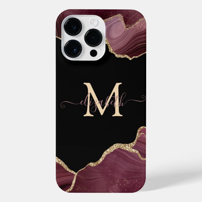 Coque iPhone Elegant Stylish Gold Glitter Burgundy Agate (Verso)