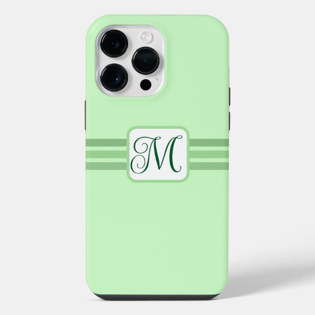 Coque iPhone Élégant vert clair rayé initial (Verso)