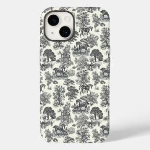 Coque Pour iPhone 14 Elégant Vintage Chic Black White Horse Toile