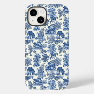 Coque Pour iPhone 14 Elégant Vintage Chic Blue Horse Toile