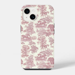 Coque Pour iPhone 14 Elégant Vintage Chic Cheval Rose Toile