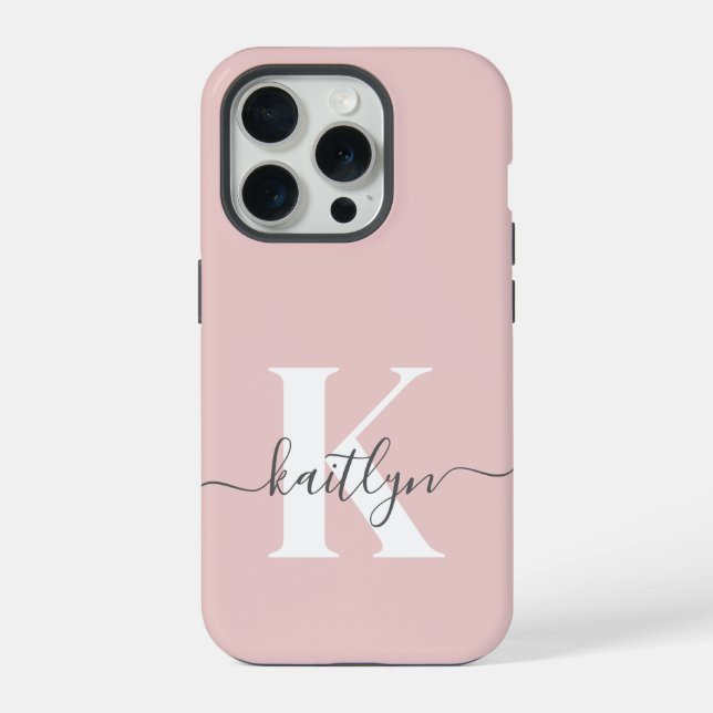 Coque iPhone Élégant violet rose gris script Monogramme (Verso)