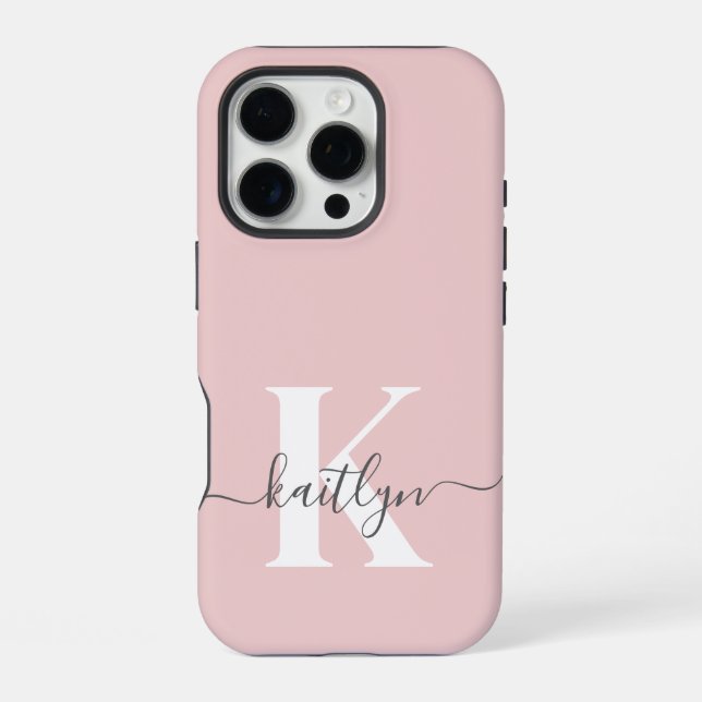 Coque iPhone Élégant violet rose gris script Monogramme (Verso)