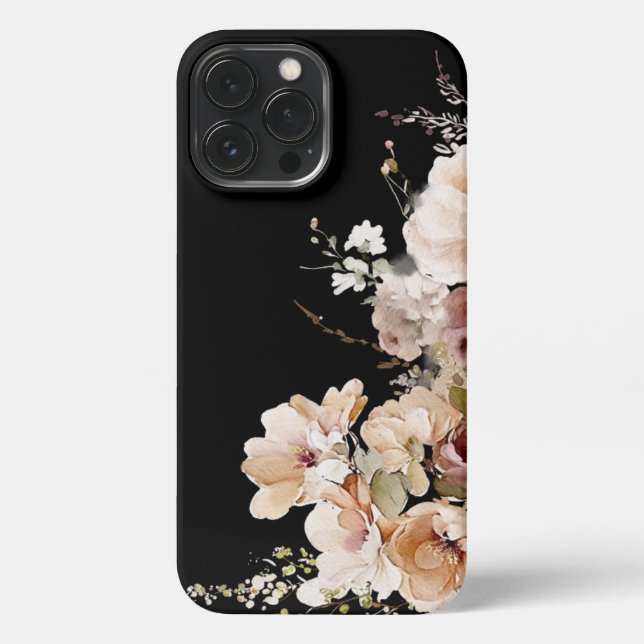 Coque iPhone Elégante aquarelle en terre cuite Floral Noir (Verso)