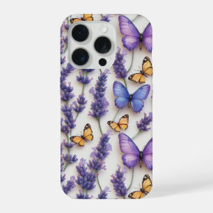 Coque iPhone 15 Pro Elégante conception papillon et lavande