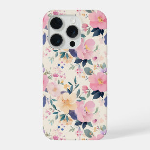 Coque iPhone 15 Pro Elégante couleur rose pastel en fleur