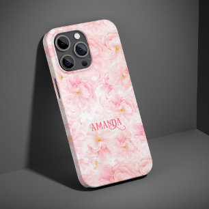 Coque iPhone 15 Pro Élégante couverture Sherpa à motif de fleurs de ce