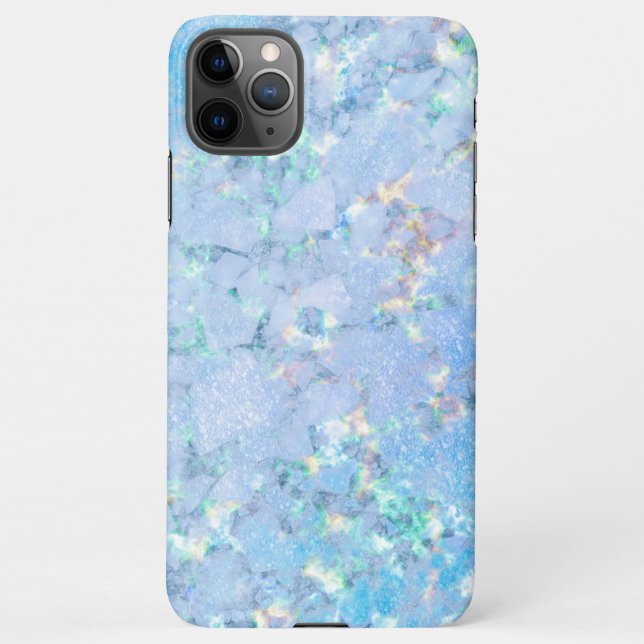 Coque iPhone Elégante glace holographique en marbre bleu ciel (Dos)