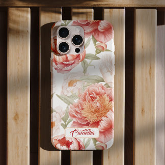 Coque iPhone 16 Pro Élégante grande fleur Camellia Girly Neutral Paste