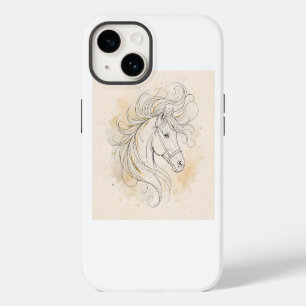 Coque Pour iPhone 14 Élégante gravure de cheval en ligne art équestre o