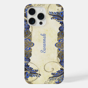 Coque iPhone 15 Pro Max Élégante lame d'or de la marine Vintage Paisley Pe