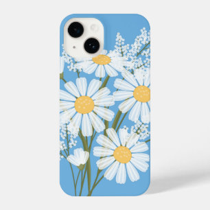 Coque Pour iPhone 14 Elégante marguerite florale blanche sur bleu