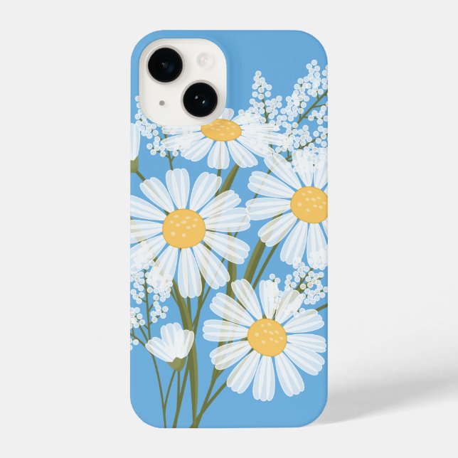 Coque iPhone Elégante marguerite florale blanche sur bleu (Verso)