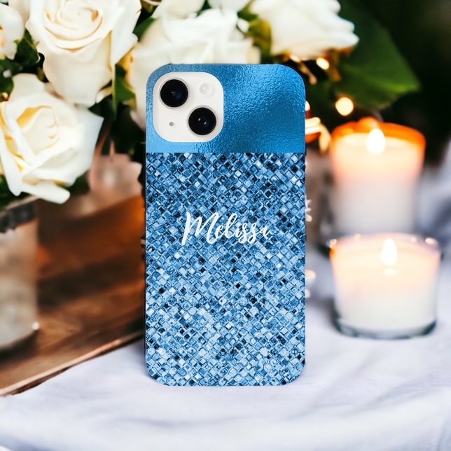 Coque iPhone Elégante Parties scintillant Bleue Personnalisée L (Créateur téléchargé)