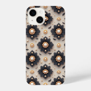 Coque Pour iPhone 14 Élégantes embellissements de fleurs noires avec pe