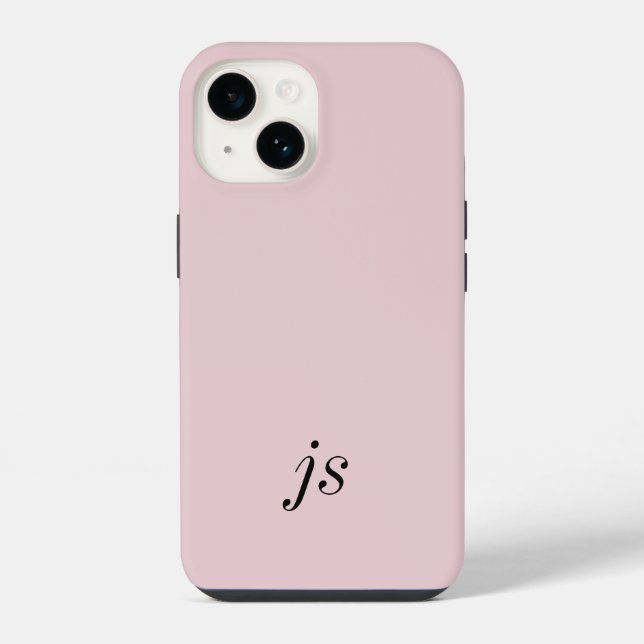 Coque iPhone Élégantes Initiales Monogramme Rose Pâle Noir Mode (Verso)