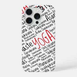 Coque iPhone 15 Pro Élégantes positions de yoga en noir et rouge Lotus