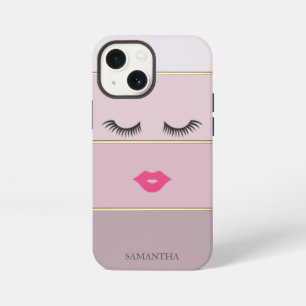 Etui iPhone 13 Mini Élégantes Rayures Modernes, Cils, Lèvres -Personn