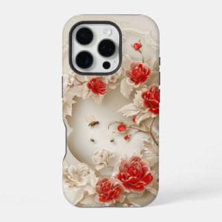Coque iPhone 16 Pro Élégantes roses 3D, abeilles et beauté botanique