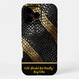 Coque iPhone 16 Pro Max Élégants motifs d'une peau de serpent noire et or