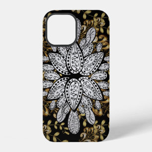 Coque iPhone 12 Élément doré sur fond noir. Doré noir f