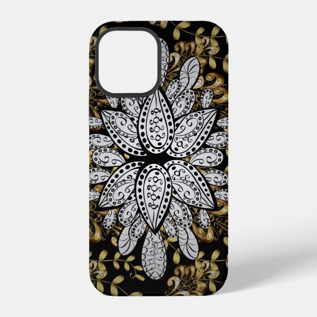 Coque iPhone Élément doré sur fond noir. Doré noir f (Verso)