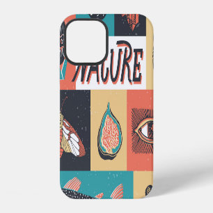 Coque iPhone 12 Éléments de la nature, icônes de style rétro.