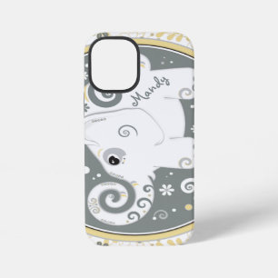 Coque iPhone 12 Mini Eléphant blanc gris jaune Floral