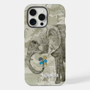 Coque iPhone 15 Pro Max Éléphant camouflage tendance sur camouflage vert