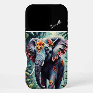 Coque iPhone 16 Pro Max Eléphant floral dans la jungle