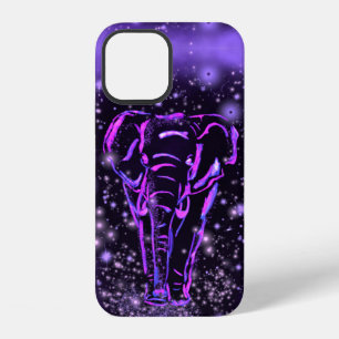 Coque iPhone 12 Éléphant Marchant à la Nuit Étoilée Violet Rose
