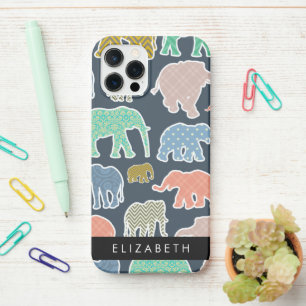 Coque iPhone 12 Pro Eléphants colorés, Motif d'éléphants, Votre nom