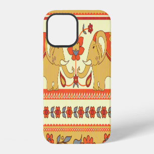 Coque iPhone 12 Éléphants ethniques, fleurs, motif sans couture.
