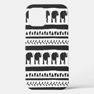 Coque iPhone 12 Éléphants, lignes, triangles, décoratif sans coutu