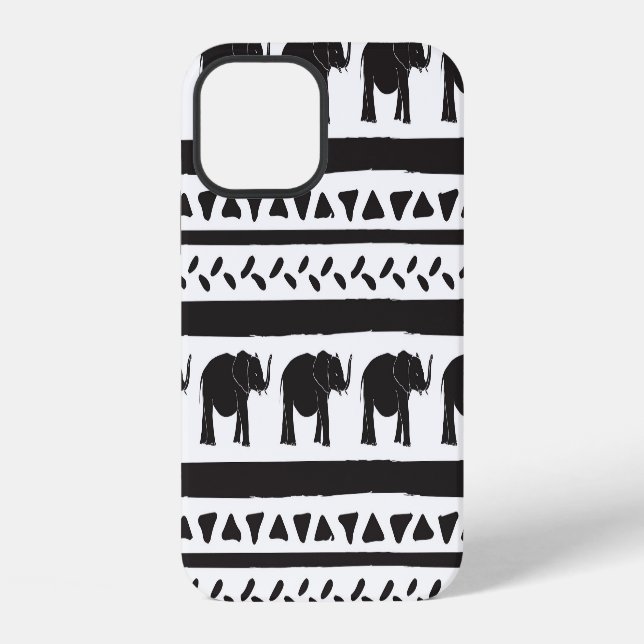 Coque iPhone Eléphants, lignes, triangles, sans couture décorat (Verso)
