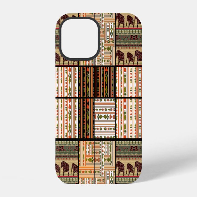 Coque iPhone Éléphants Patchwork Africains : Texture Ornemental (Verso)