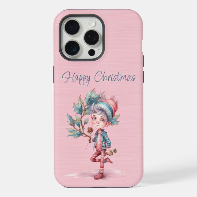 Coque iPhone Elfe de Noël rose et Turquoise (Verso)