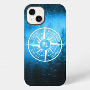 Etui iPhone 13 Emblème de monogramme d'étoile de boussole brouill