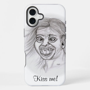 Coque iPhone 16 Plus Embrasse-moi ! Dessin drôle noir et blanc Design