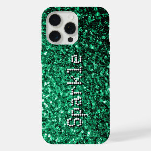 Coque iPhone 15 Pro Max Emerald green faux parties scintillant scintille V