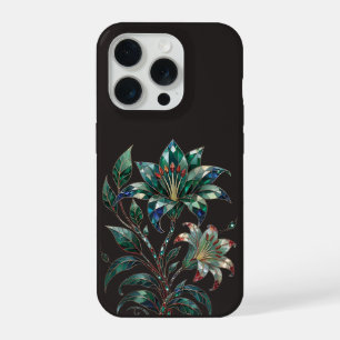 Coque iPhone 15 Pro Emerald Jewel Botanique Noir Luxe Floral